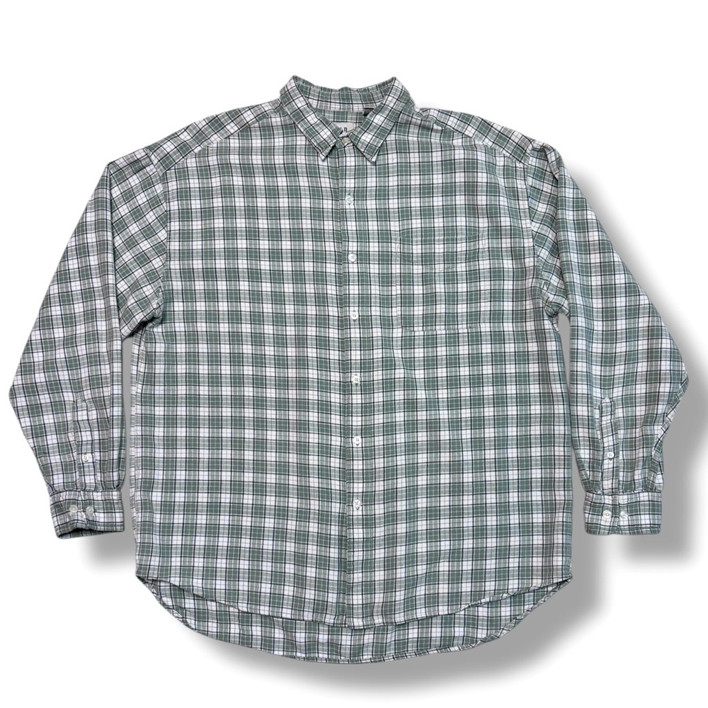 GAP Mint Green, White, & Black Plaid Flannel Button Front Shirt VINTAGE
